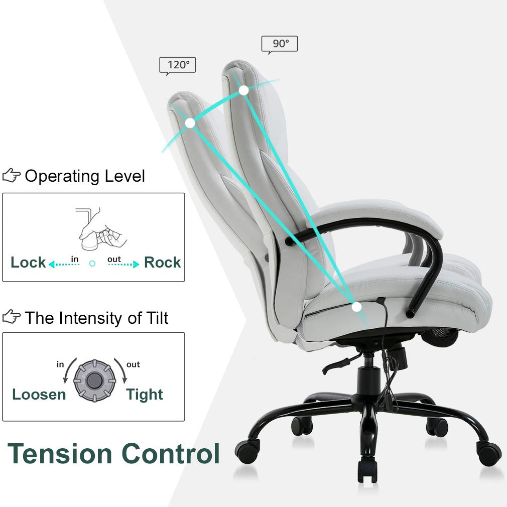 Office Chair Desk Chair Computer Chair with Lumbar Support Headrest Armrest Swivel Rolling PU Leather Task Big and Tall 500lb Wide Seat Massage Ergonomic Chair Adjustable for Adults Women(White)