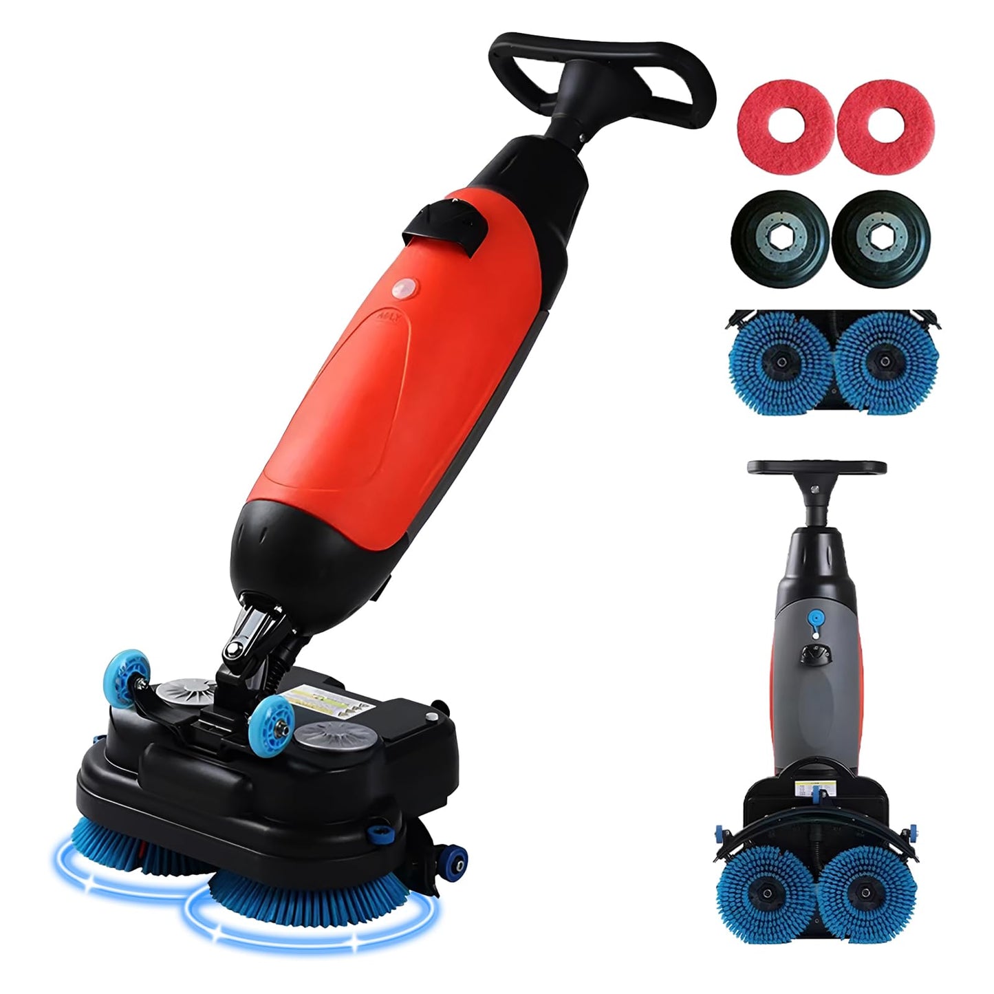 LADECNERHT Battery Powered Walk Behind Mini Automatic Floor Scrubber Machine, 17” Cleaning Width, 90 Minute Runtime, 240 RPM, for Small Commercial Spaces, Offices, Retail & More
