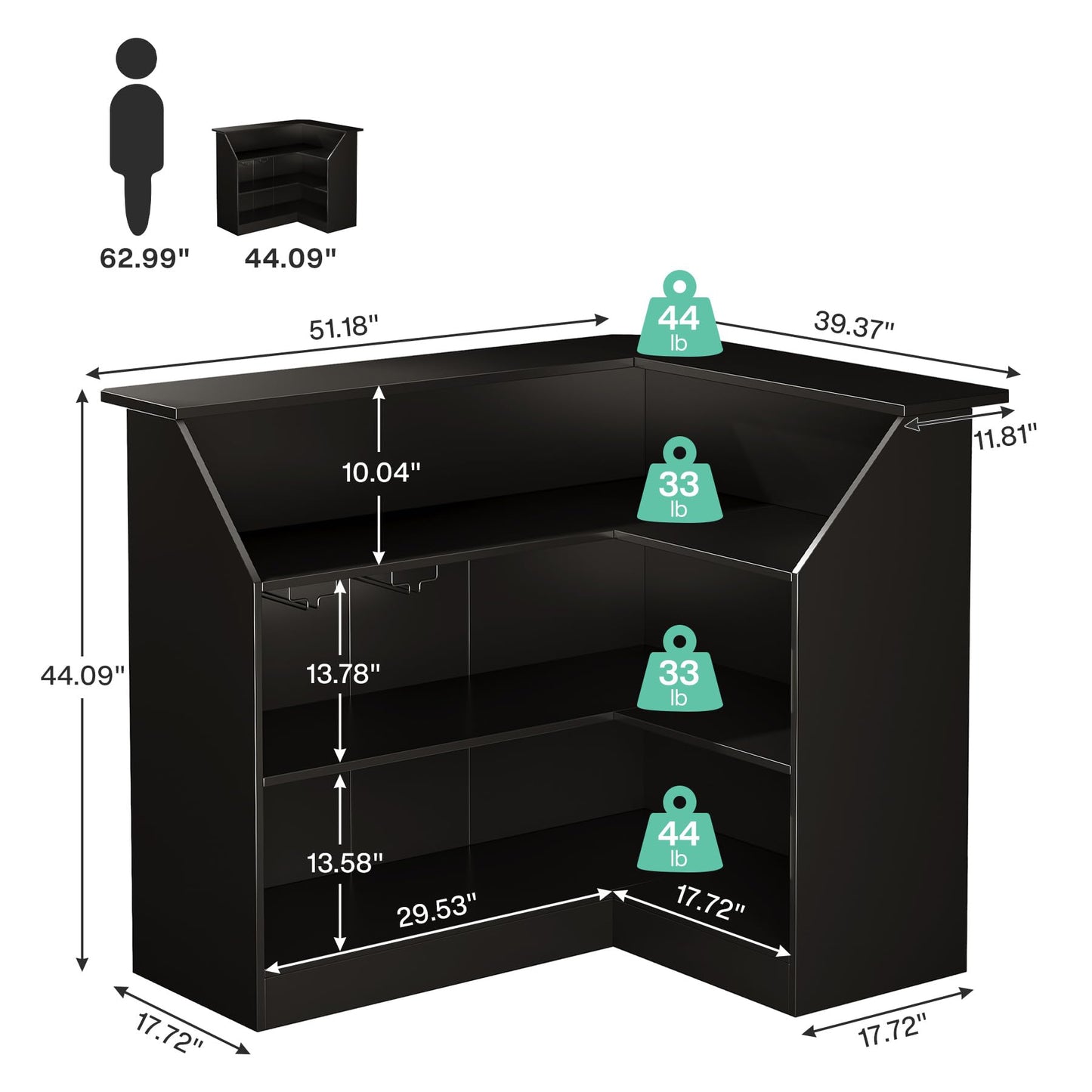 Tribesigns Reception Desk with Storage Shelves, L-Shaped Modern Front Desk, Reception Counter Table for Small Office, Salon, Checkout Office, Black