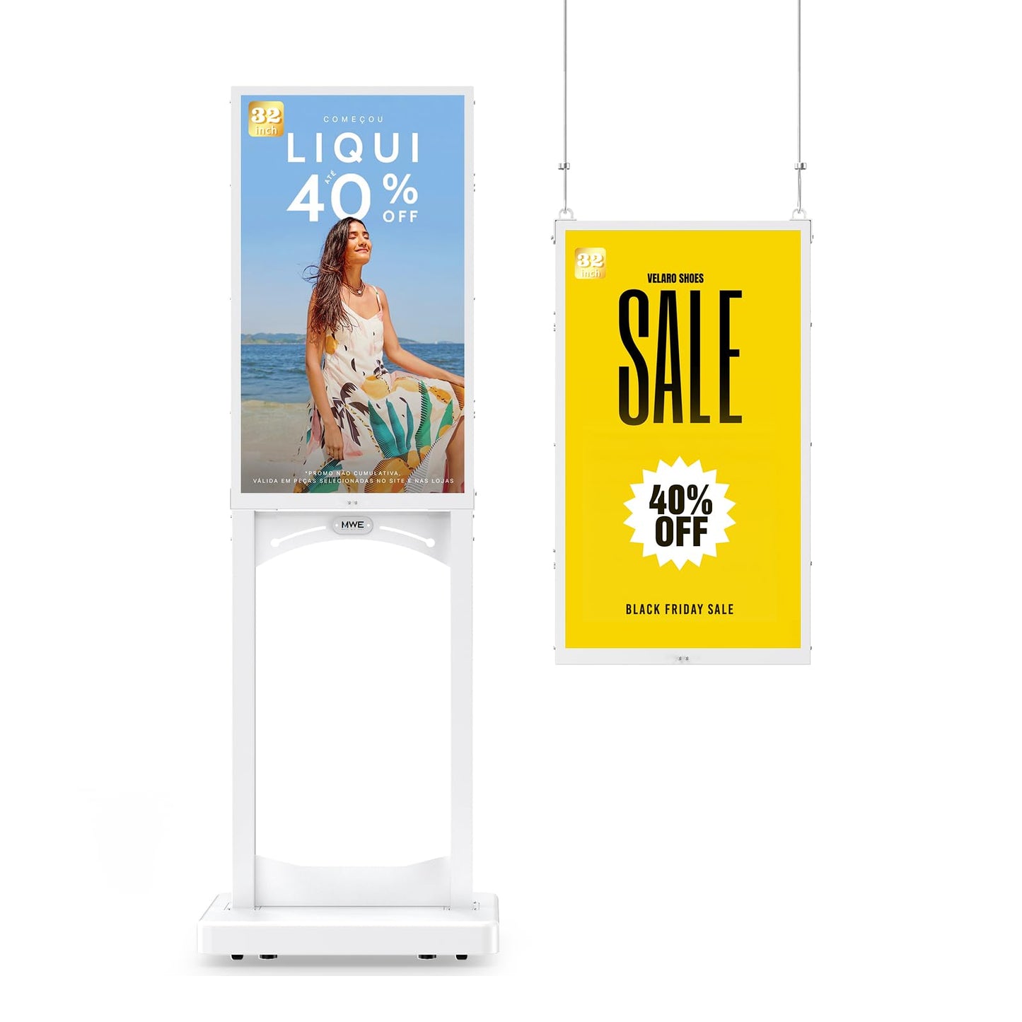 MWE 32 Inch Indoor Digital Signage Display, 1000 Nits Window Advertising Display Kiosk, Free Custom Logo Nameplate, Support Floor Standing or Ceiling Mounted, for Retail Store Window Promotion