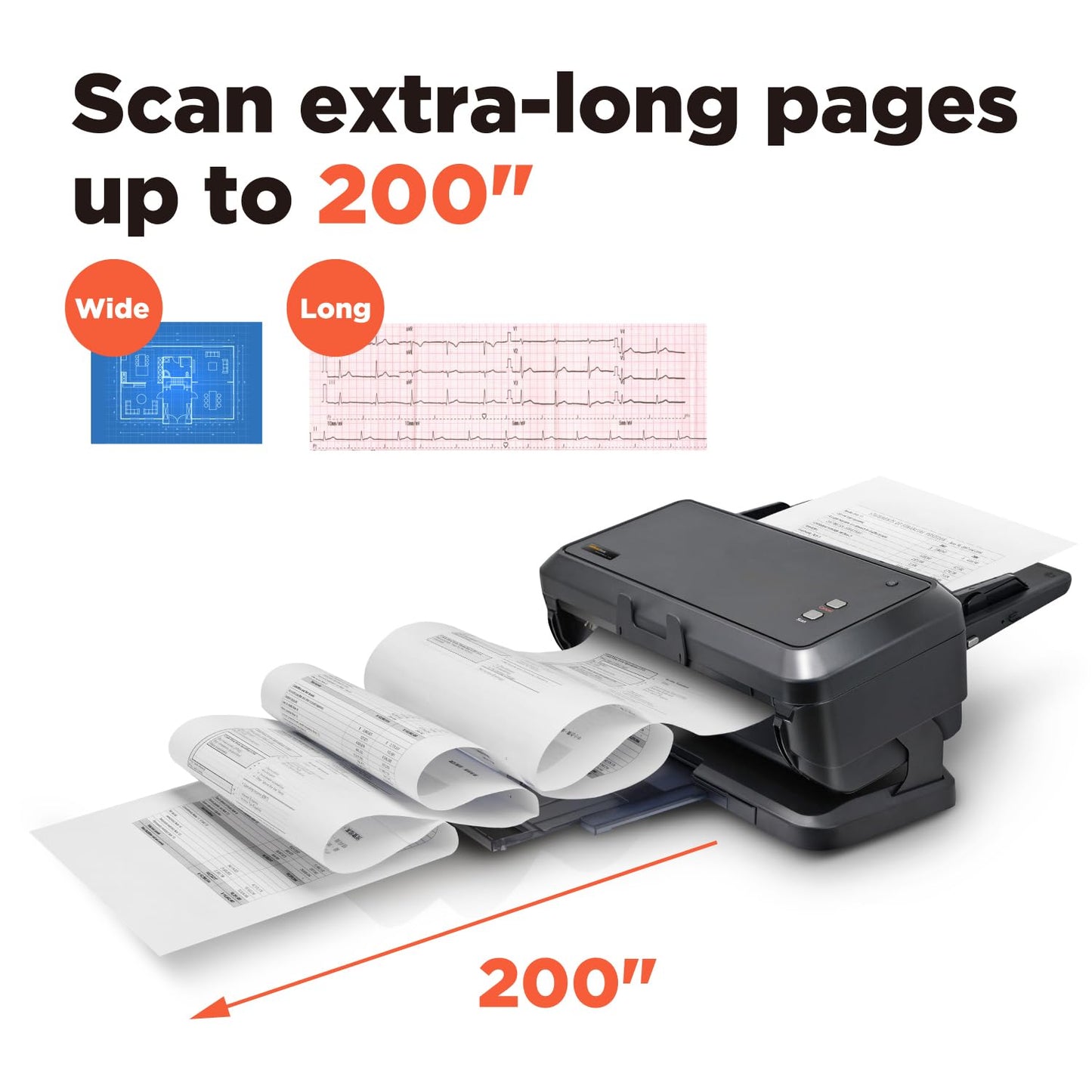 Plustek Wide-Format Color Duplex Document Scanner S30, for Large-Format Document Scan, Scans Wide Up to 12" and Long Up to 200", 100-Sheet Duplex Auto Document Feeder