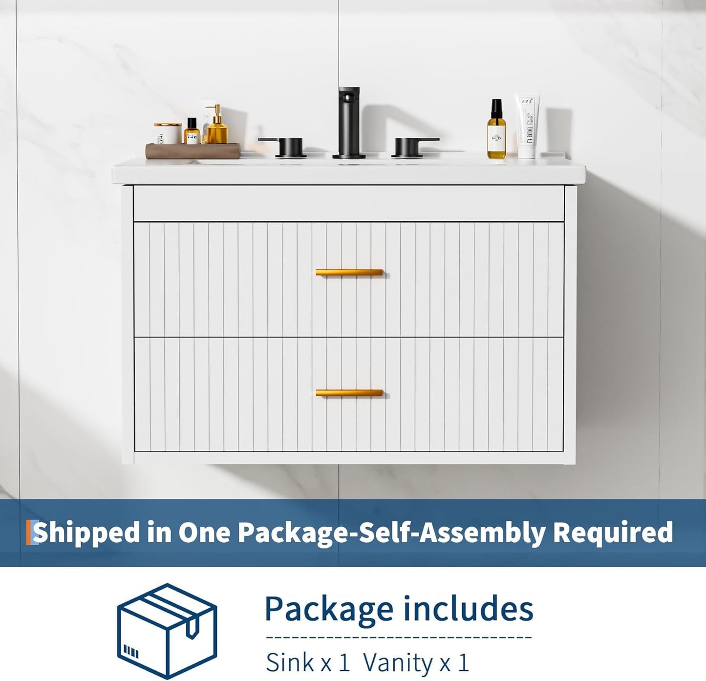 GarveeLife 24 Inch Floating Bathroom Vanity with Sink,Wall Mounted Storage Cabinet with 2 Drawers,Modern Vanity Combo for Bathroom,