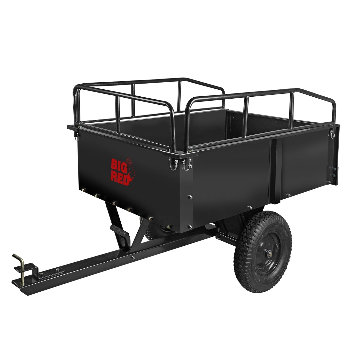 Big RED ATV/Utility Dump Trailer Tow Behind, 750lb Capacity 12 cu.ft Steel Hauler with Removable Sides & 16" Tires for Lawn Mower, Tractor