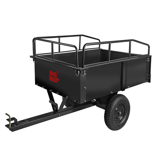 Big RED ATV/Utility Dump Trailer Tow Behind, 750lb Capacity 12 cu.ft Steel Hauler with Removable Sides & 16" Tires for Lawn Mower, Tractor
