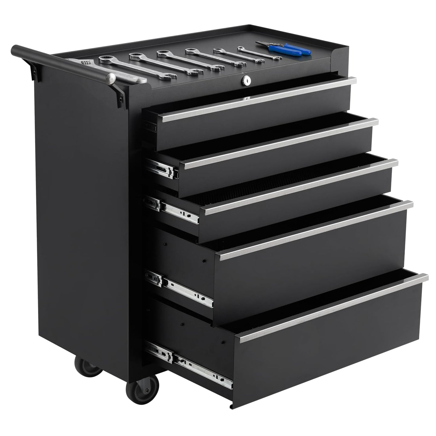 5-Drawers Rolling Tool Chest, Tool Storage Cabinet Organizer with Wheels and Lock System, Portable Toolbox Cart for Garage, Warehouse, Workshop & Repair Shop