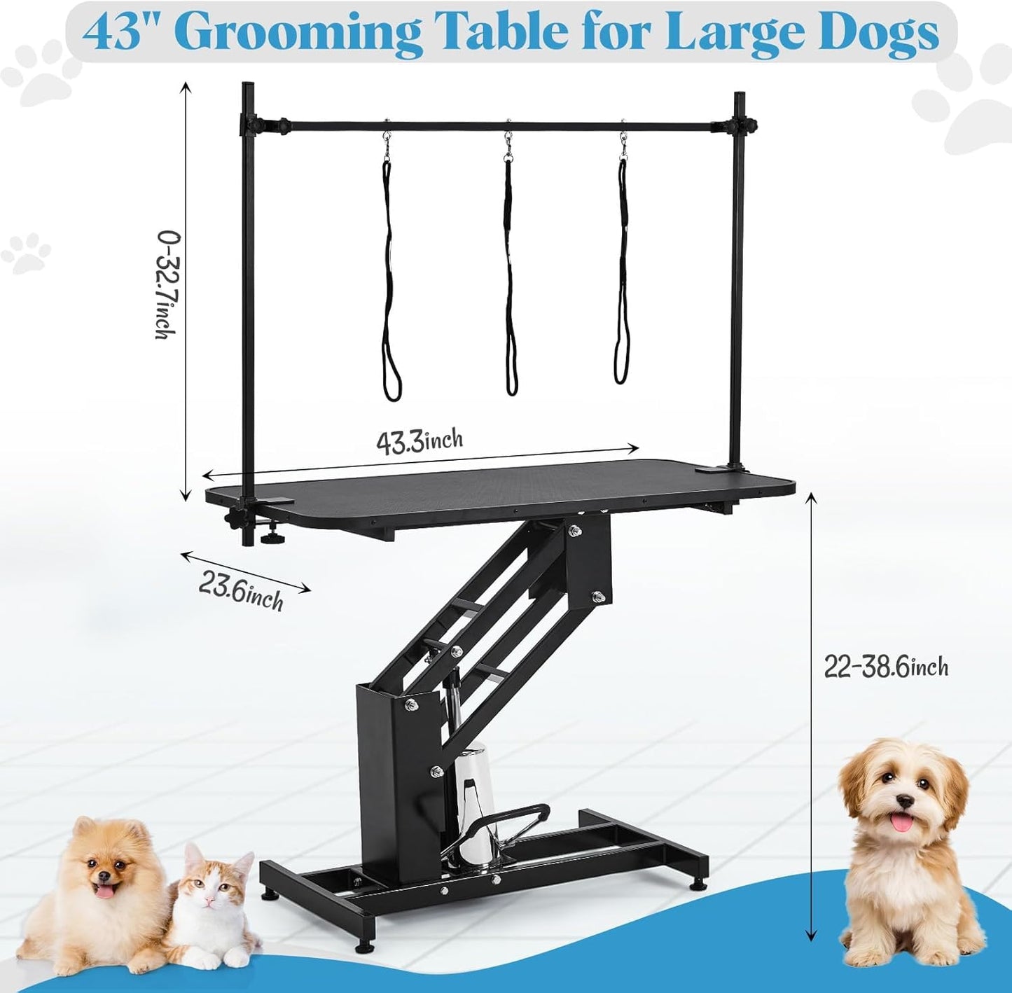 Towallmark 43.3" Hydraulic Adjustable Height Grooming Table