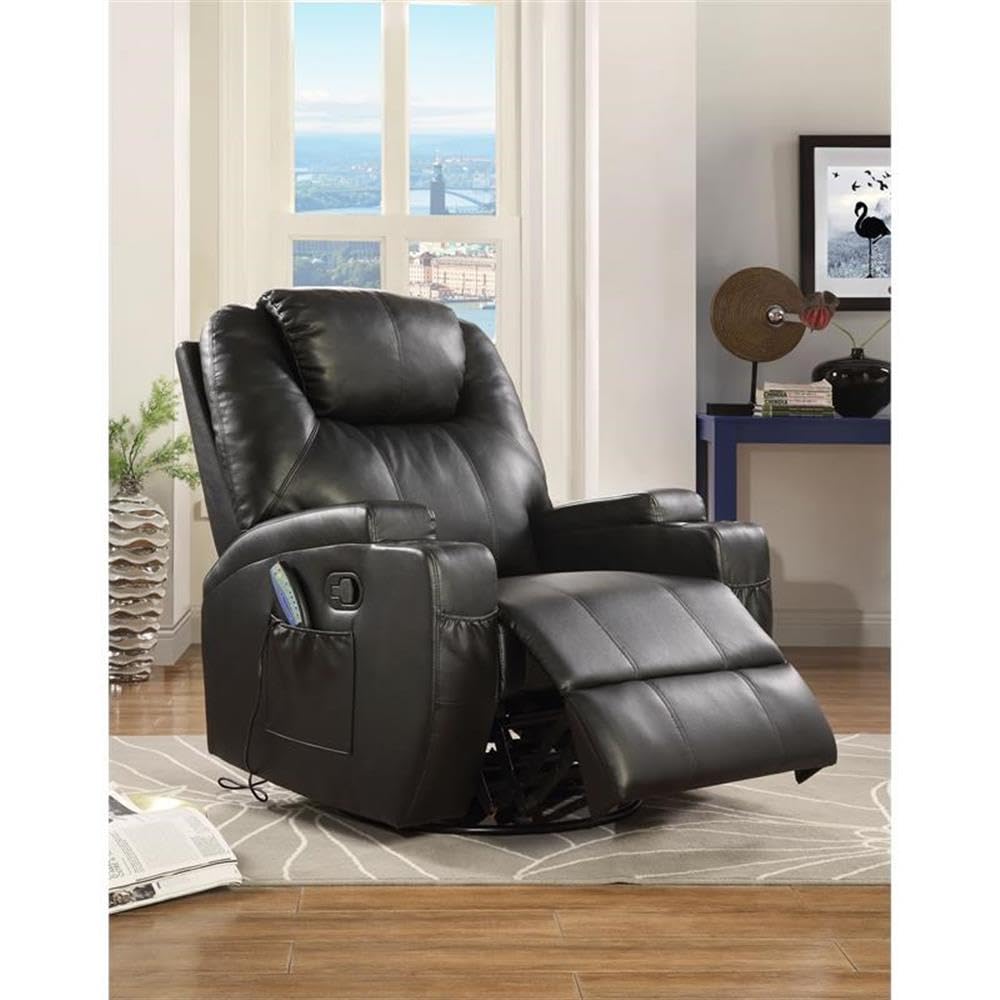 Acme Waterlily Faux Leather Rocker Recliner with Motion Swivel in Black