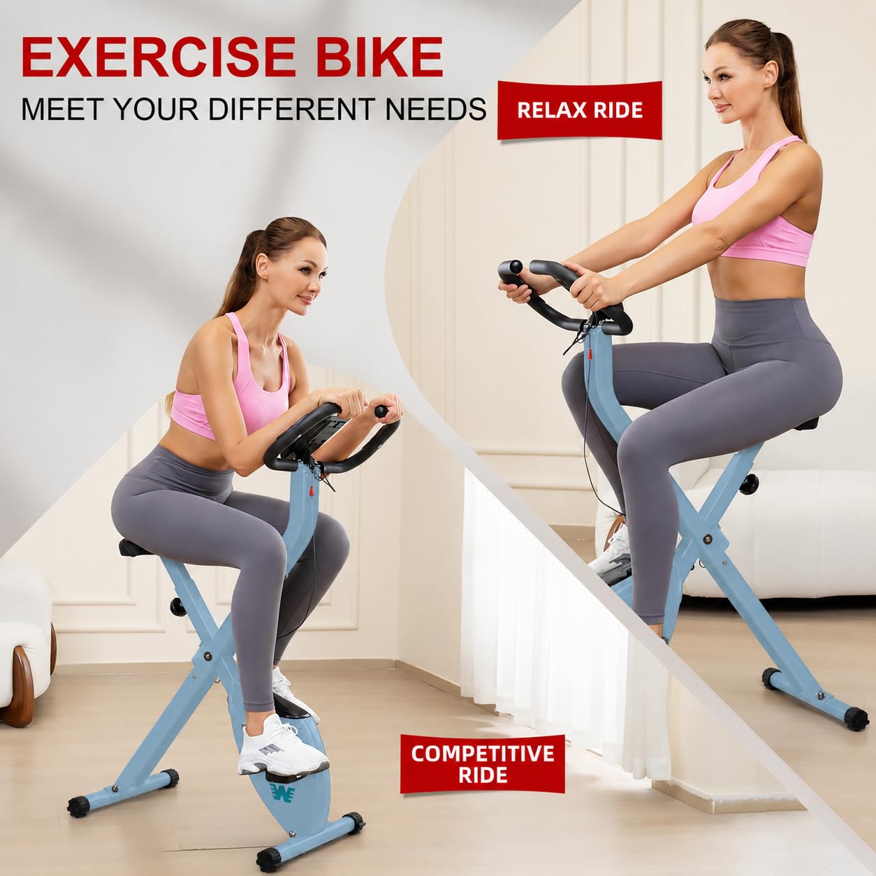 BARWING Folding Exercise Bike Stationary Bikes for Home，3 in 1Exercise Bikes for Seniors, Indoor Workout Bike Cycling Bike with 16-Level Adjustable Resistance,330LB Capacity(Grey)