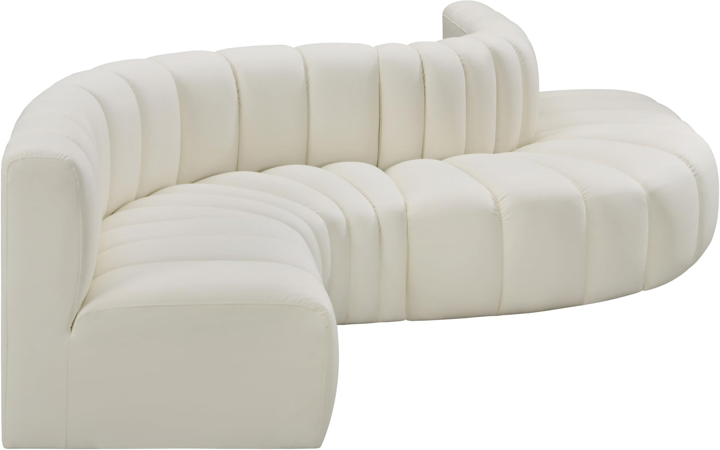 Meridian Furniture 101Cream-S6A Arc Collection Modern | Contemporary Modular Sofa with Soft Cream Vegan Leather, Deep Channel Tufting, Modular Design, 145" W x 53" D x 30" H, Cream