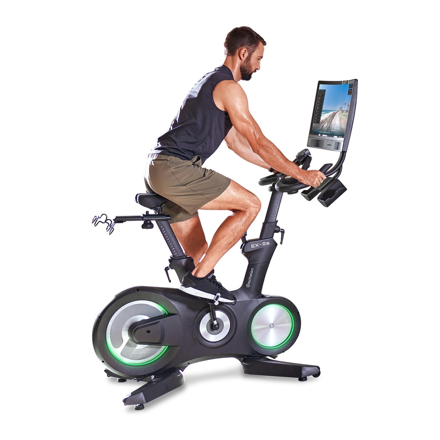 Echelon Connect EX-8s Smart Exercise Bike with 24 Inch HD Touchscreen, LED Flywheel, Bluetooth, 32 Resistance Levels, SPD Pedals, USB Port, Dumbbell Holders & Free 30-Day Echelon Fit App Membership