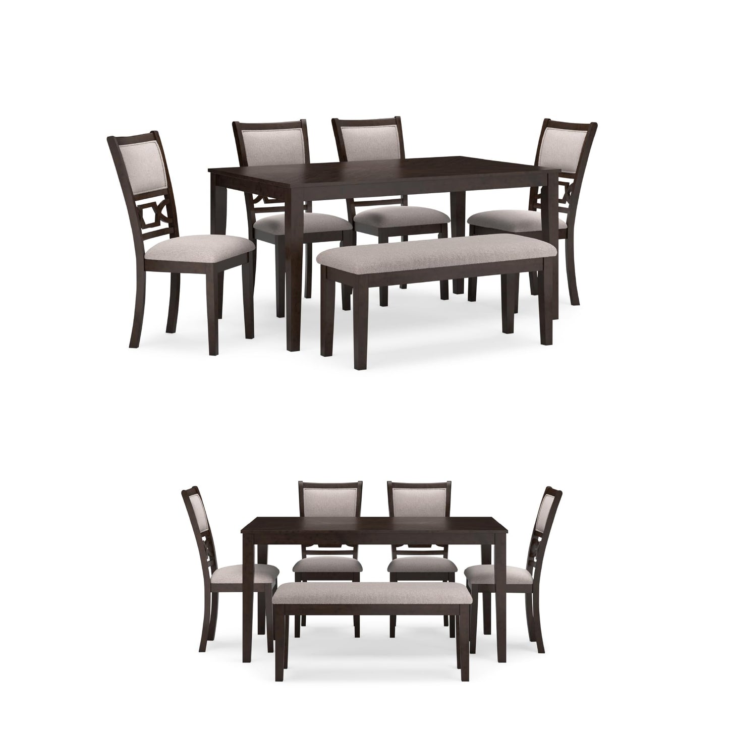 Signature Design by Ashley Langwest Dining Room Table Set, 4 Upholstered Chairs and Bench, Seats 6, Cushioned Seats, Wood, Cherry Brown