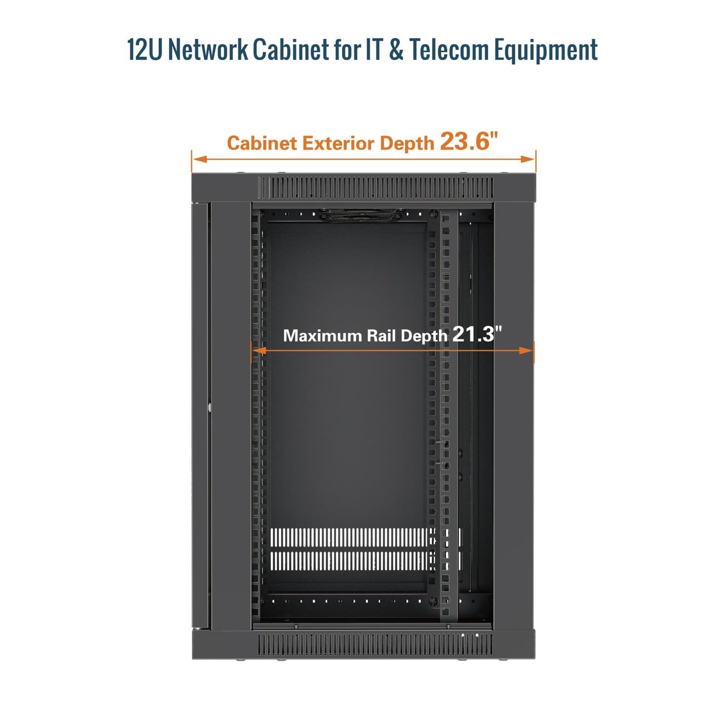 Tecmojo 12U Wall Mount Rack Cabinet, Heavy-Duty 176 Lbs High Load Capacity, 19” Enclosed Server Network Rack with 2 Colling Fans, Glass Door, 23.6” Deep – Elite Collection