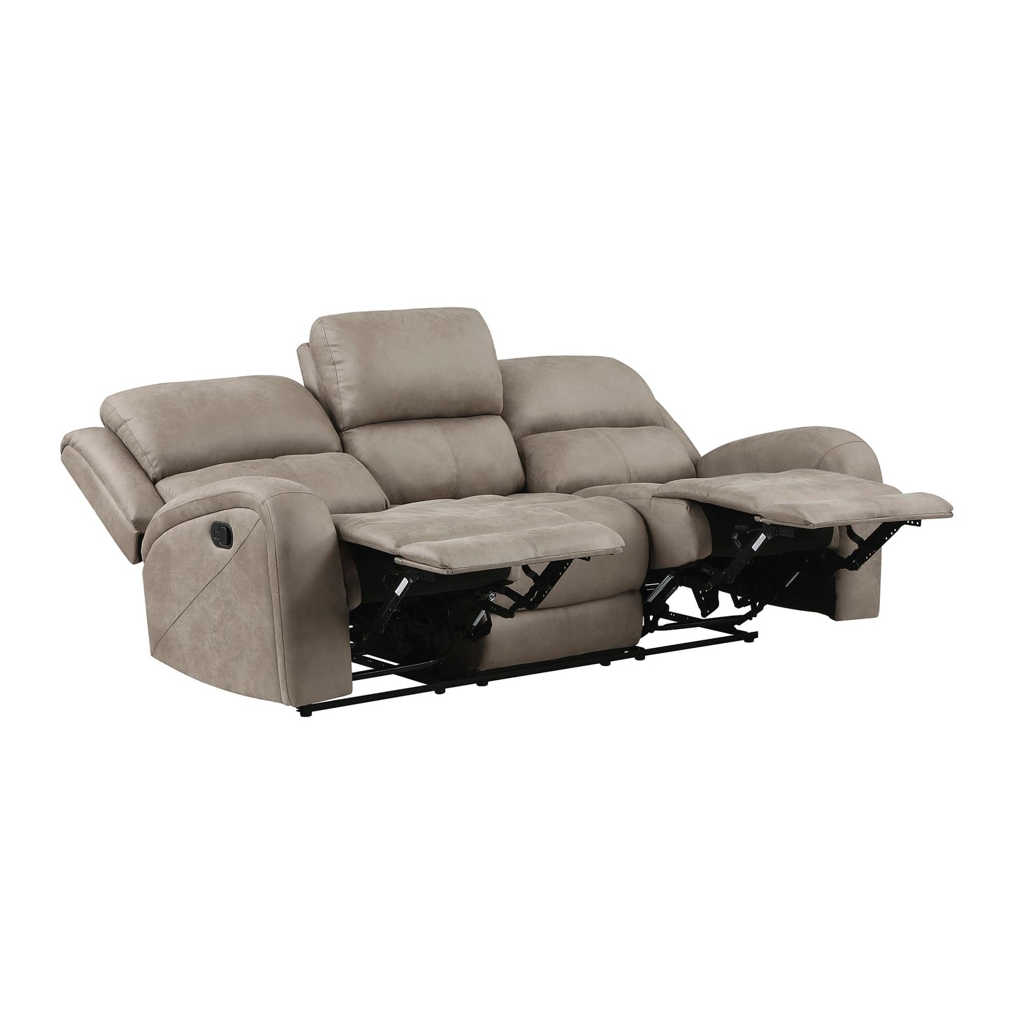 Lexicon Manual Double Reclining Sofa, Polished Microfiber Manual Wall Hugger Sofa Recliner for Living Room, Home Theater Seating, Track Arm, Stitching Cushion, Padded Foam Seat Cushion, Brown
