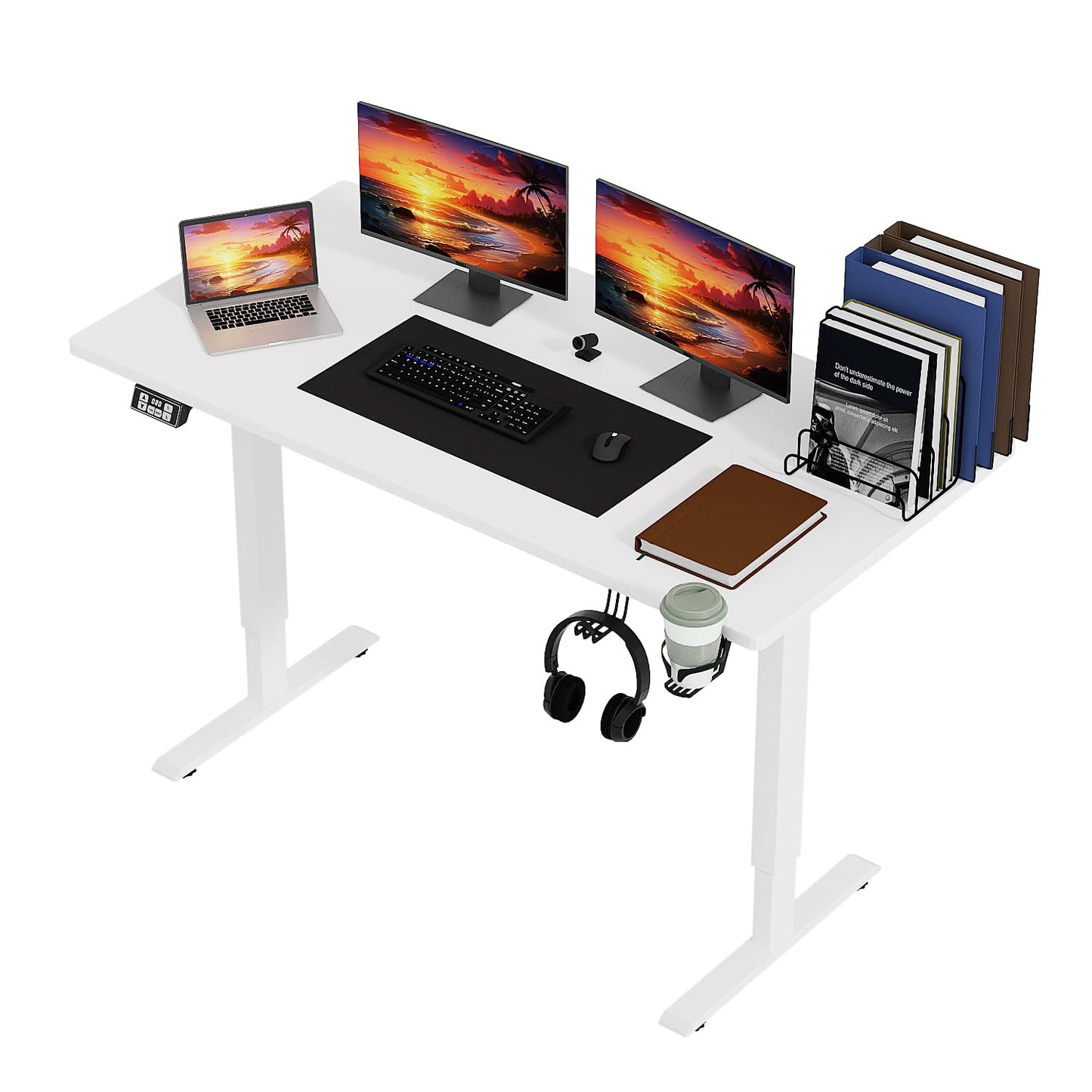 Electric Standing Desk Height Adjustable Computer Desk 55 inches Home Office Gaming Desk Writing Computer Workstation PC Simple Sit-Stand Large Working Area Student Kids Study Desk (White)