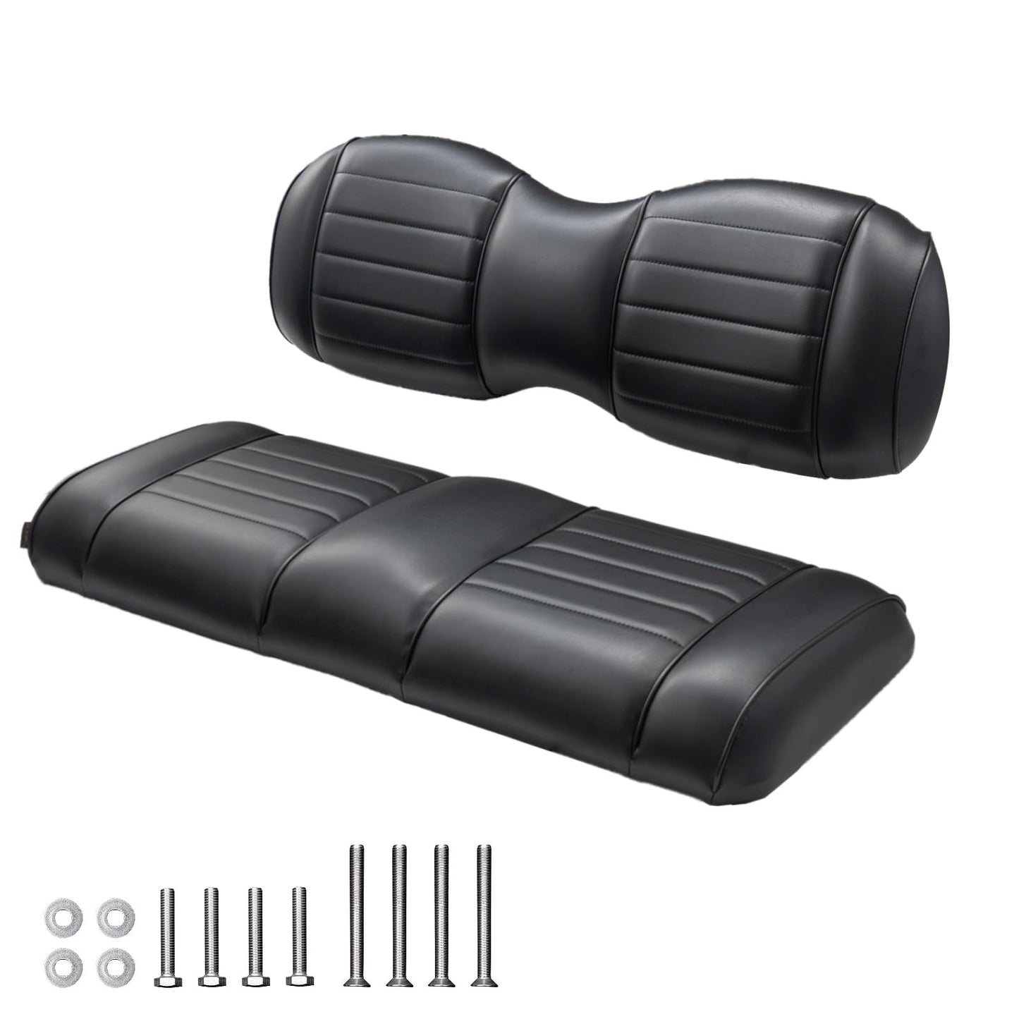 NOKINS Golf Cart Premium Seat Cushion Kit,Seat Back & Seat Bottom Cushion Assembly (Black, Fits Aftermarket Standard Rear Seat)