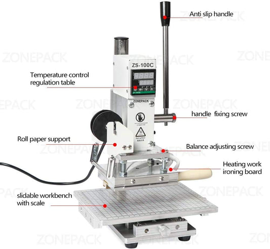 ZONEPACK Upgraded Workbench Digital Hot Foil Stamping Machine Embossing Machine Manual Tipper Stamper Heat Press Machine Leather Embosser for Wood Leather Paper PVC etc
