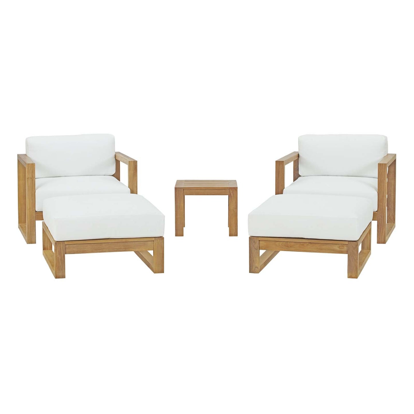 Modway Upland Teak Wood Outdoor Patio 5-Piece Sectional Sofa Set with Cushions in Natural White