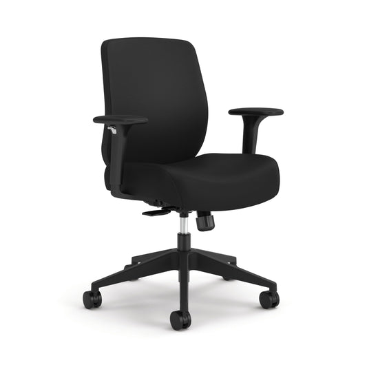 HON Altern Ergonomic Fabric Office Chair, Low‑Back Desk Chair with Adjustable Arms, Seat Slide, Synchro‑Tilt, Rolling Computer Seat for Home Office, Black Frame, Black