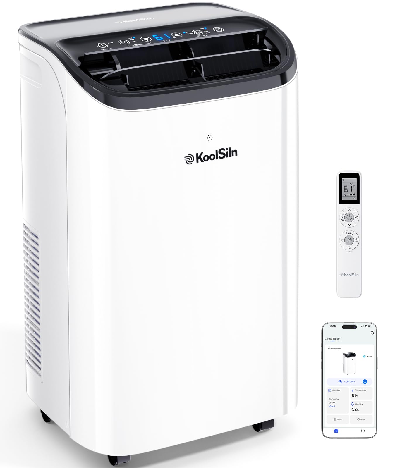 14,000 BTU Portable Air Conditioner with WiFi & Remote Control, Cools Up to 700 Sq.Ft, Auto-Evaporation Low Noise Portable AC Unit for Large Room, Office, Garage, White