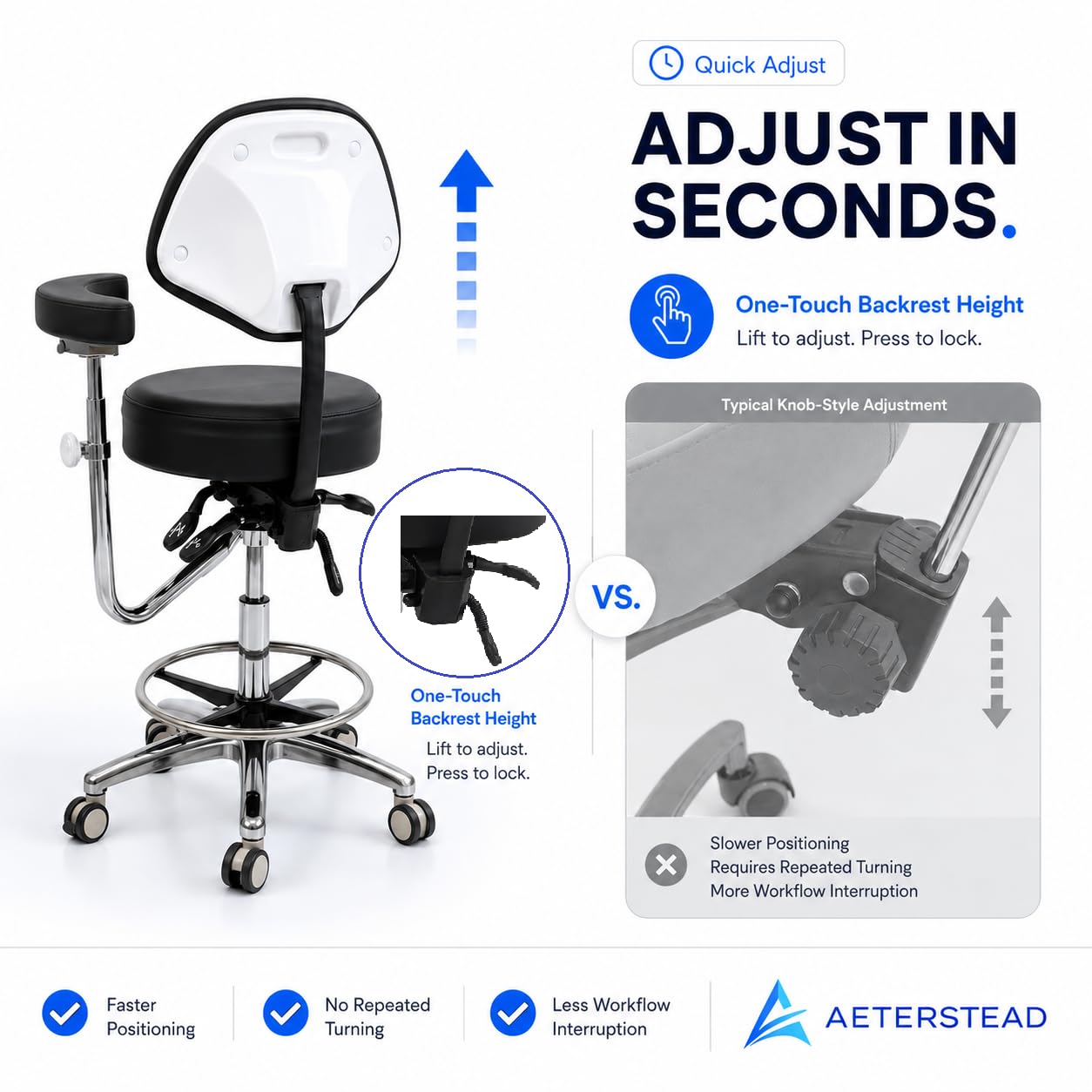 Dental Assistant Chair with Arm & Back – Ergonomic Stool with Forward Tilting Seat, Adjustable Height, Locking Rubber Wheels, Medical Grade Leather, Heavy Duty Base for Hygienist Clinic Lab