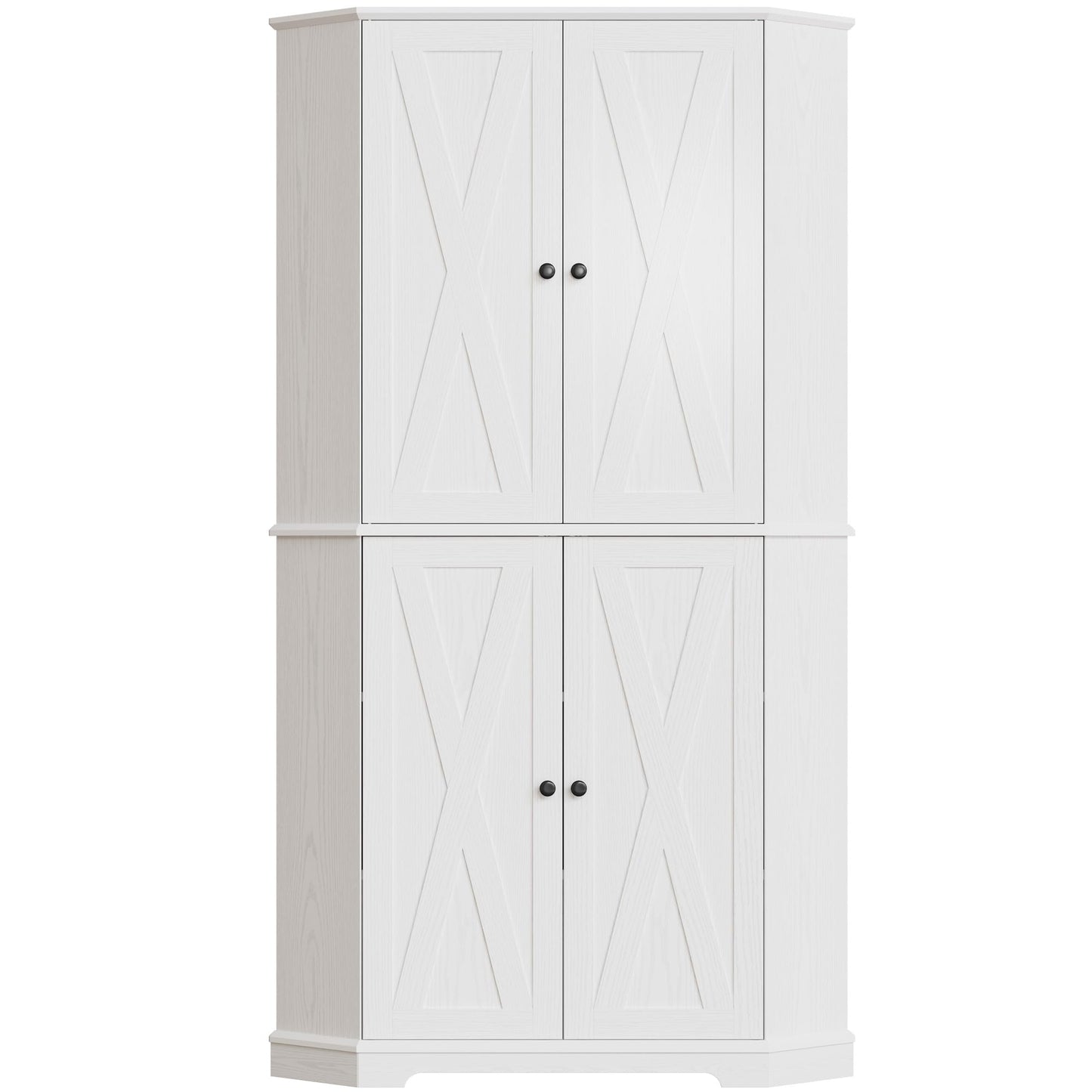 IRONCK Corner Cabinet, 72" H Kitchen Pantry Storage Cabinet, 4 Barn Doors with Storage Rack, 4 Adjustable Shelves, 6-Tier Tall Food Pantry Cabinet, Farmhouse Hutch for Kitchen Dining Room, White