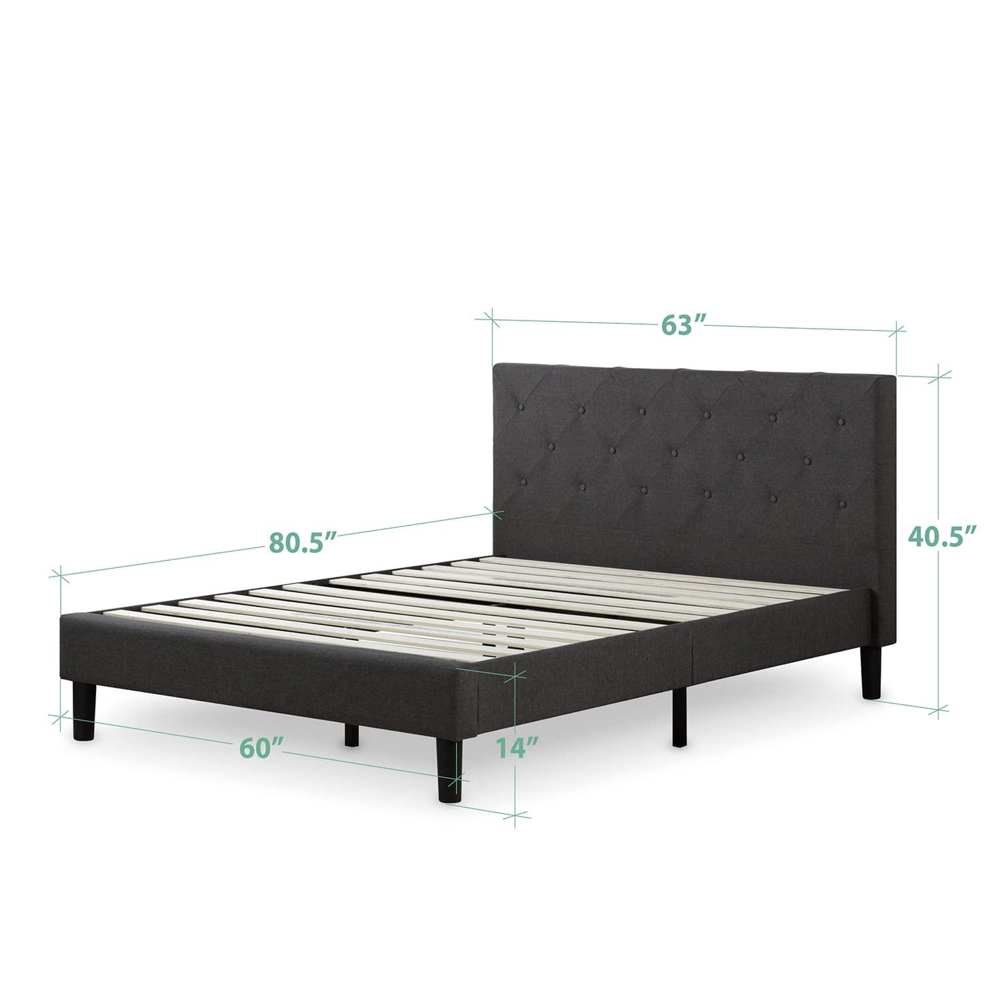 Zinus Shalini Upholstered Platform Bed Frame, Mattress Foundation, Wood Slat Support, No Box Spring Needed, Easy Assembly, Dark Grey, Queen