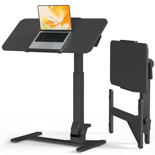 JOY worker Foldable Overbed Bedside Table, 180° Tiltable Mobile Standing Desk with Wheels, 31.5" Pneumatic Height Adjustable Rolling Laptop Desk for Home & Hospital Use, Easy Storage, Black
