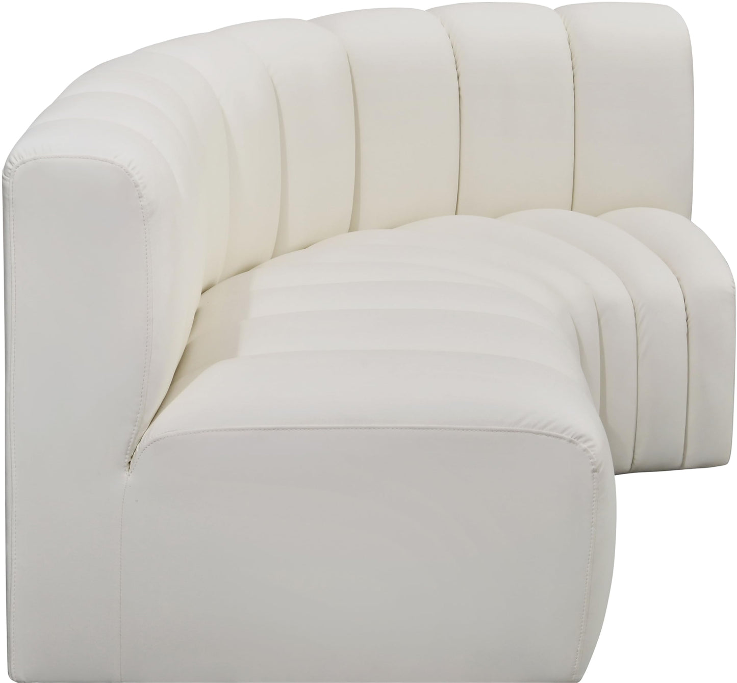 Meridian Furniture 101Cream-S3A Arc Collection Modern | Contemporary Modular Sofa with Soft Cream Vegan Leather, Deep Channel Tufting, Modular Design, 84" W x 39" D x 30" H, Cream