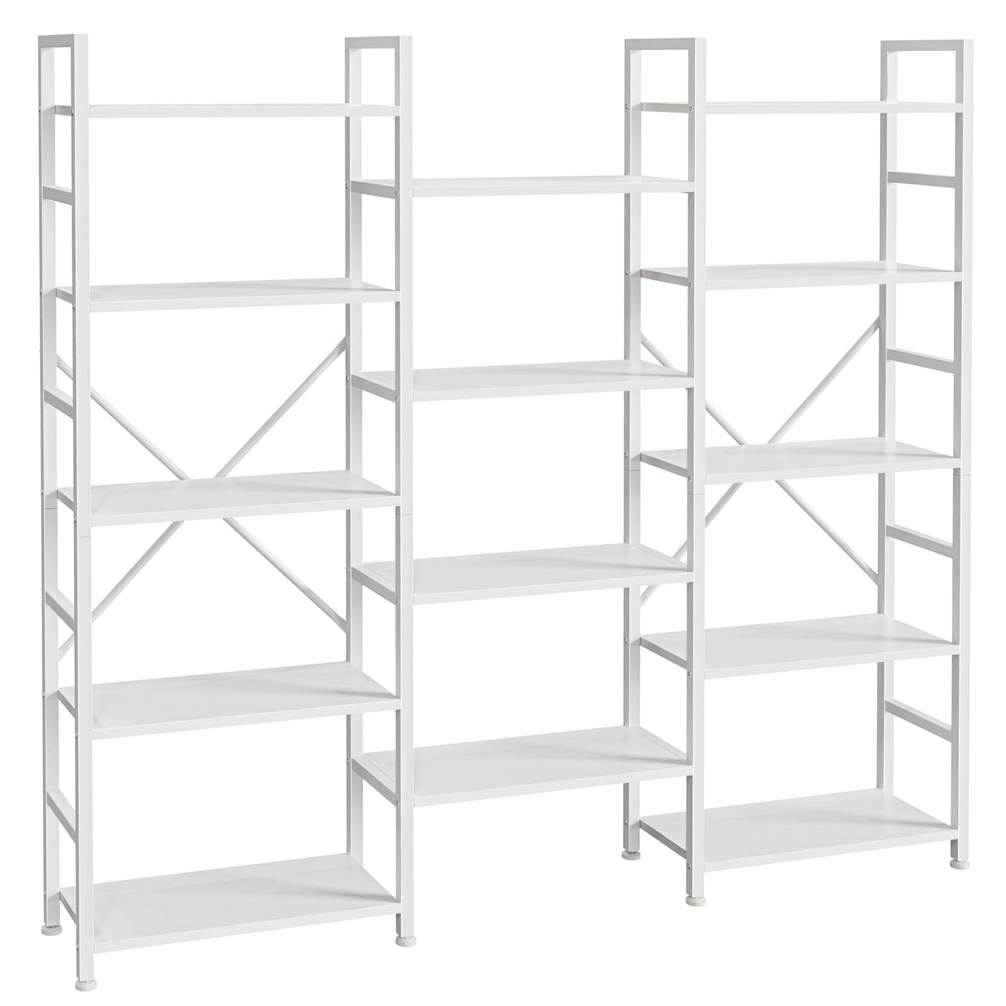 SUPERJARE Triple Bookshelf, Bookcase with 14 Open Display Shelves, Wide Book Shelf Book Case for Home & Office, 5 Tier, White