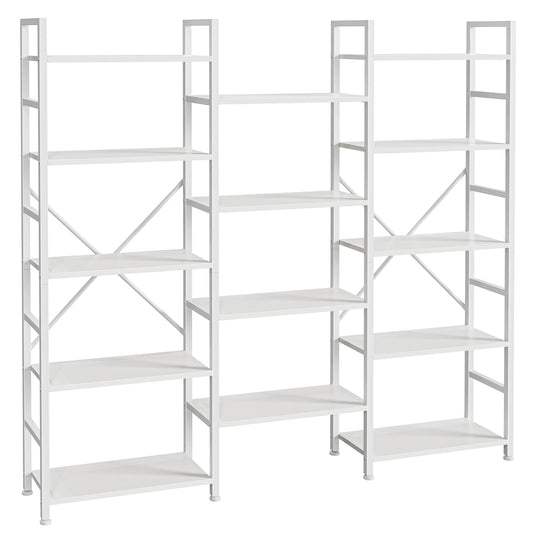 SUPERJARE Triple Bookshelf, Bookcase with 14 Open Display Shelves, Wide Book Shelf Book Case for Home & Office, 5 Tier, White