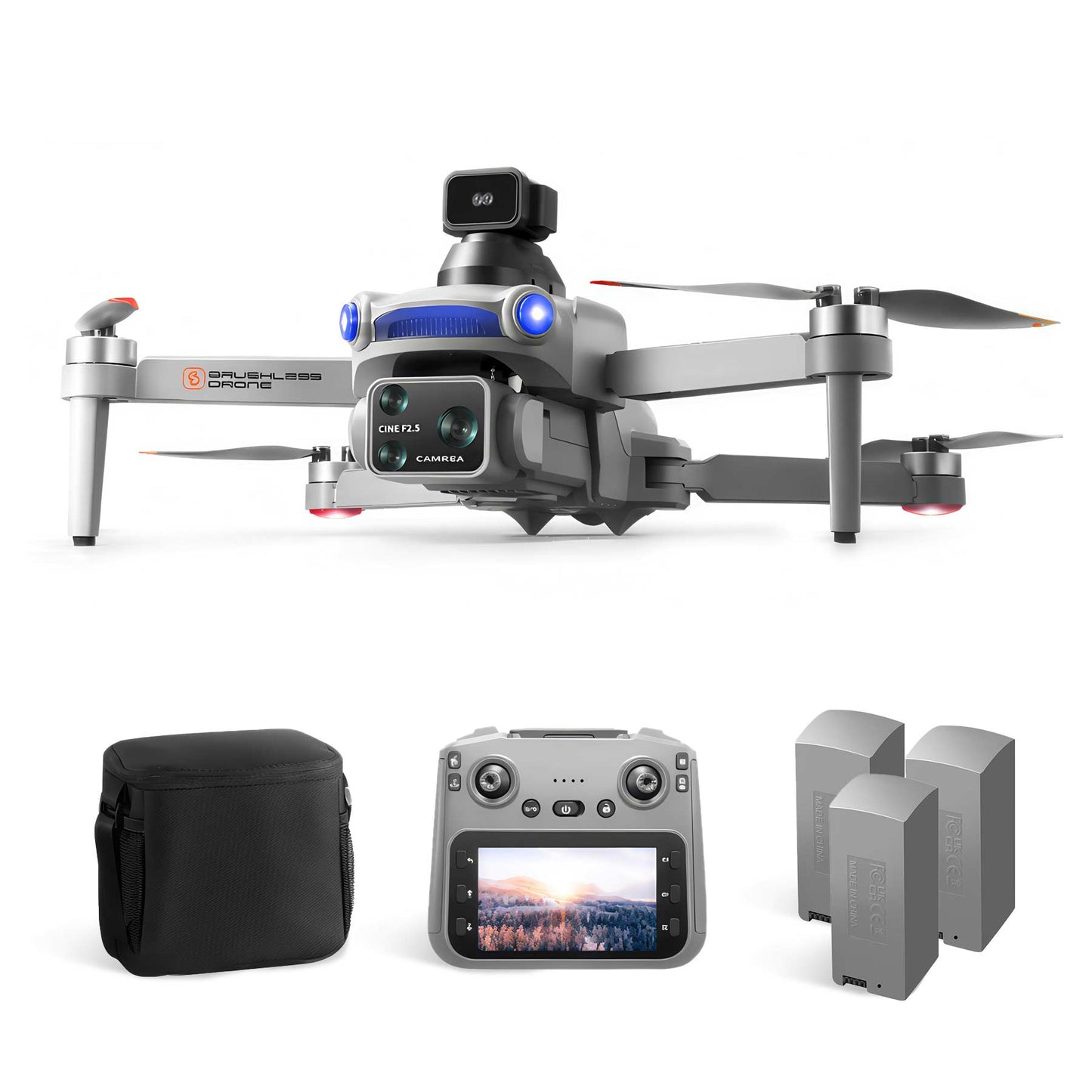 S119 4K Drone with Camera for Adults, GPS Auto Return, Obstacle Avoidance, Brushless Motor, 5G Screen Remote, 3 Batteries 75 Min Flight, Dual Camera 120° Wide-Angle, 2000M Range FPV Quadcopter (Gray)