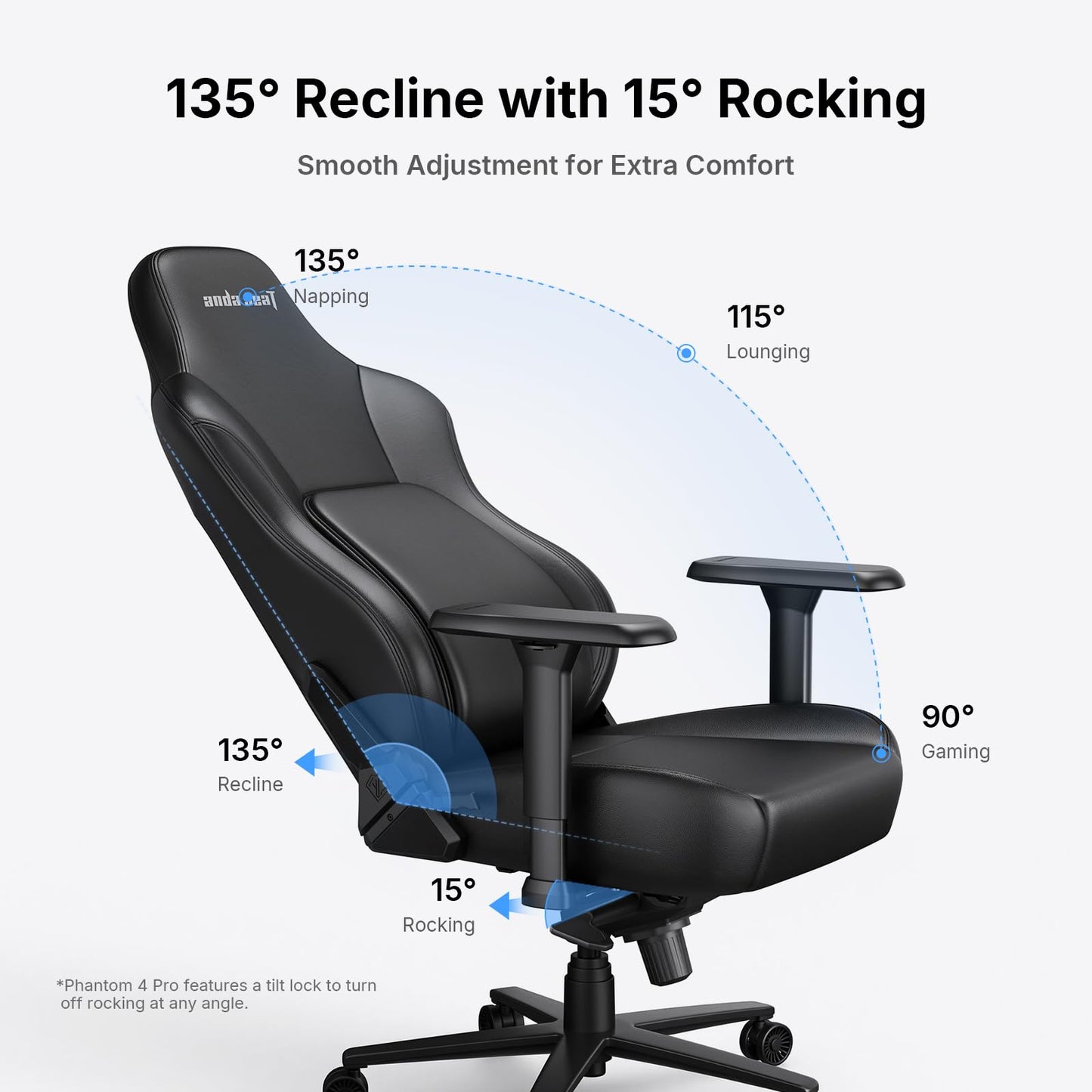Anda Seat Phantom 4 Gray Fabric Gaming Chairs for Adults - Large Wide Seat Gamer Chair with Dynamic Lumbar Support, Comfortable Ergonomic Video Game Seats with Headrest - 2D Armrests