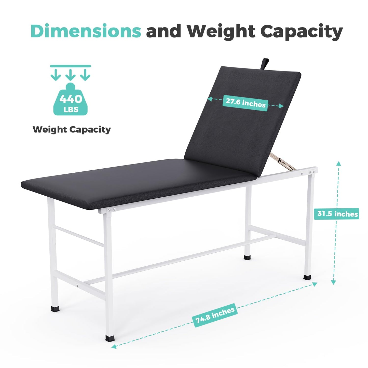 OLERN 27.6" Width Adjustable Backrest Medical Exam Table, Stable Doctor Bed