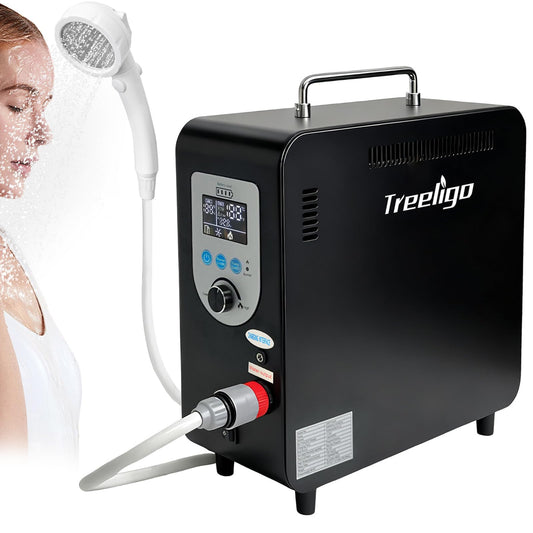 Treeligo Portable Water Heater, Propane Water Heater with Shower Pump, Max 100 Mins 3s Instant Hot 40,900 BTU, 4500mAh Rechargeable Built-in Battery for Outdoor Cleaning, Camping, Hunting, Hiking
