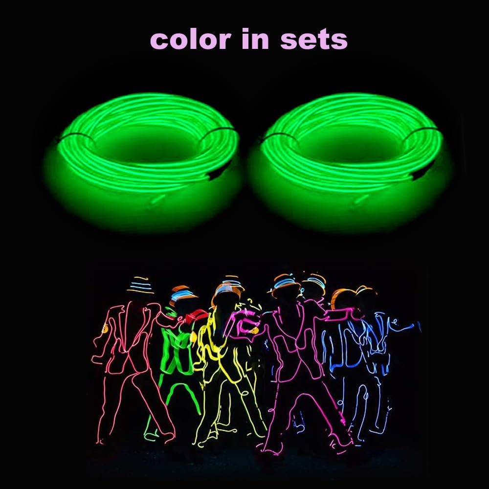 dobestyou EL Wire 5m Glow-in-the-Dark Flexible Light Strip, Waterproof, 2-Pack, Green for Costumes & DIY Decorations