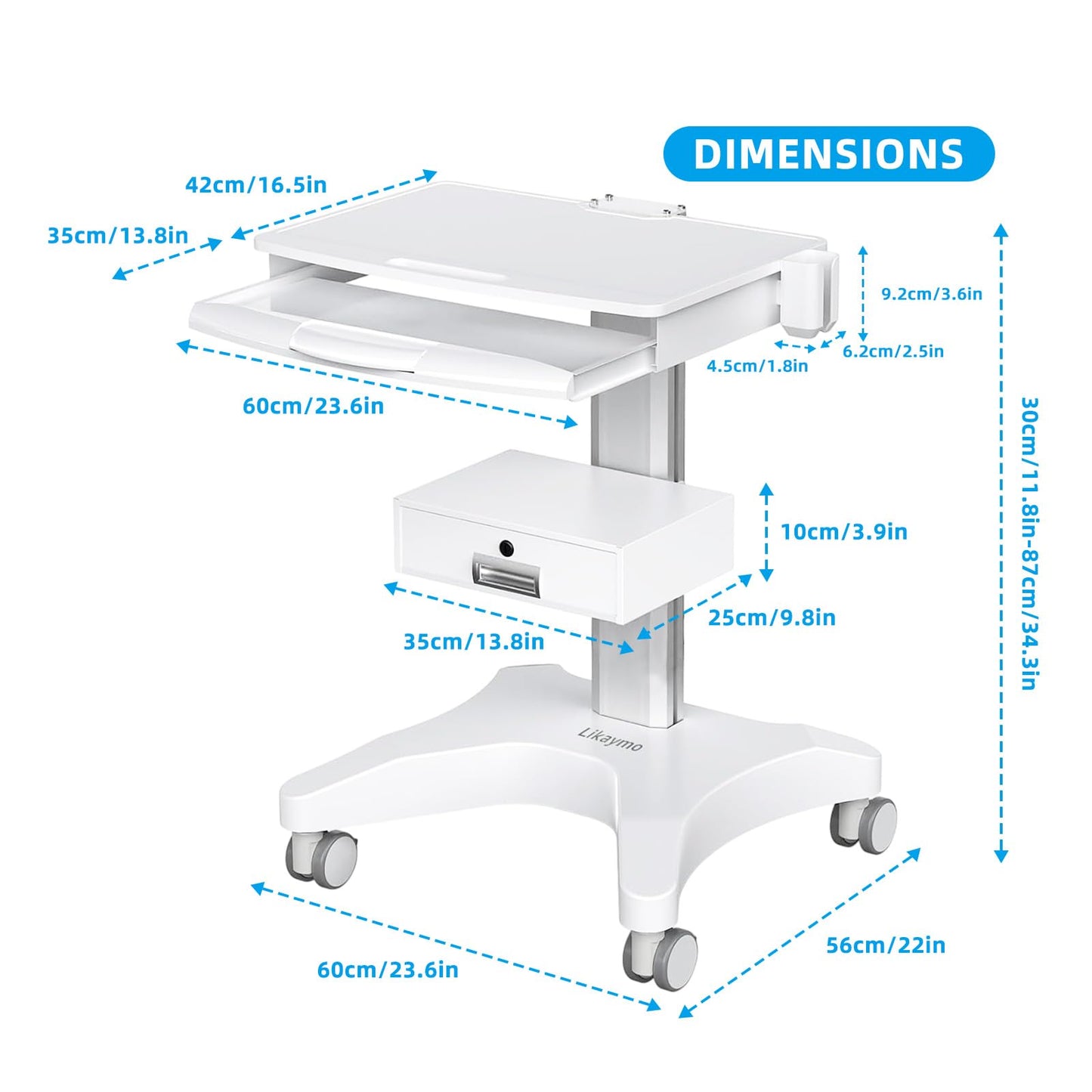Medical Trolley Cart with Laptop Tray and Oral Scanner Holder, Mobile Workstation on Wheels with a Drawer for Hospital Dental Clinics Beauty Salons (OC-3)