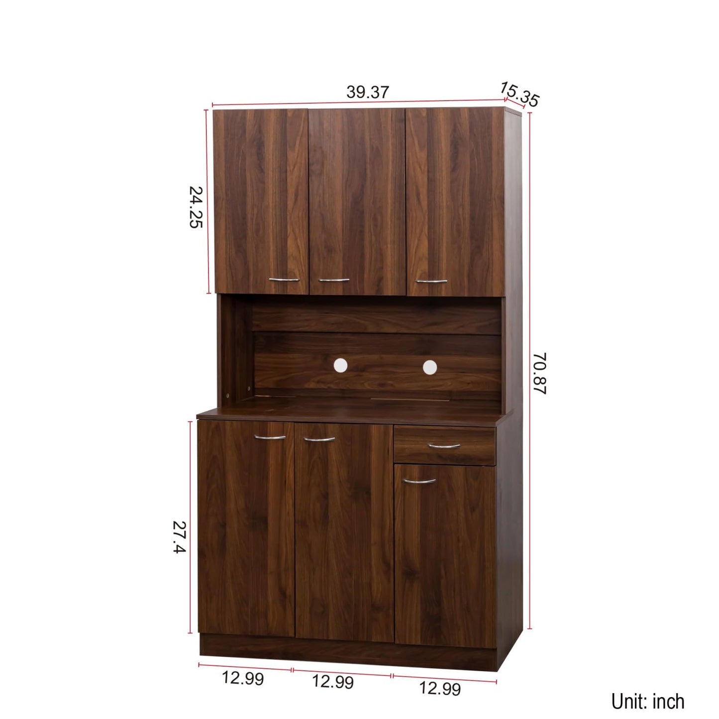 KEIKI 70.87" Tall Kitchen Pantry Storage Cabinet with Countertop, 6-Doors, 1 Drawers, Microwave Stand and Shelves, Freestanding Wood Hutch Food Pantries Cupboard for Coffee Bar, Dining Room