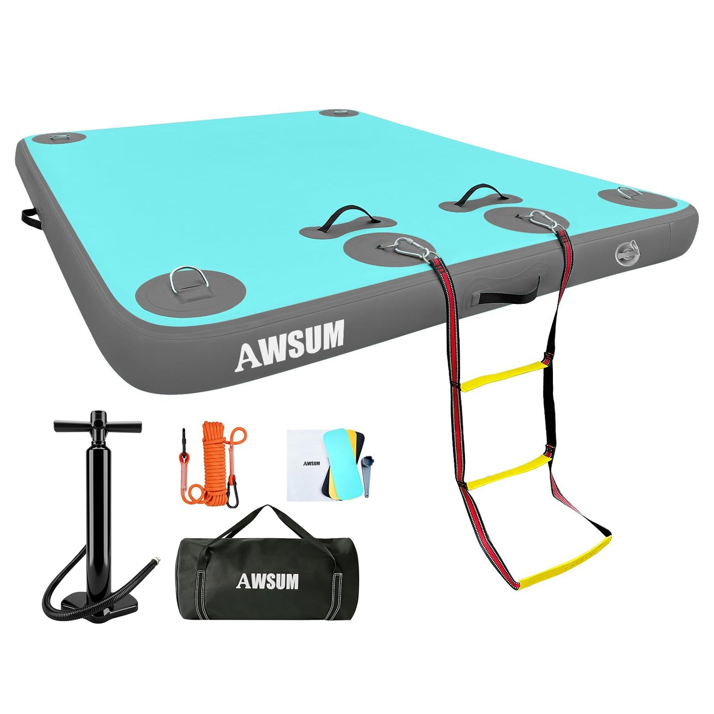 AWSUM 8ft x 6ft Inflatable Floating Dock Mat Air Dock Platform Float Island Raft with Non-Slip Surface for Pool Beach Lake Ocean