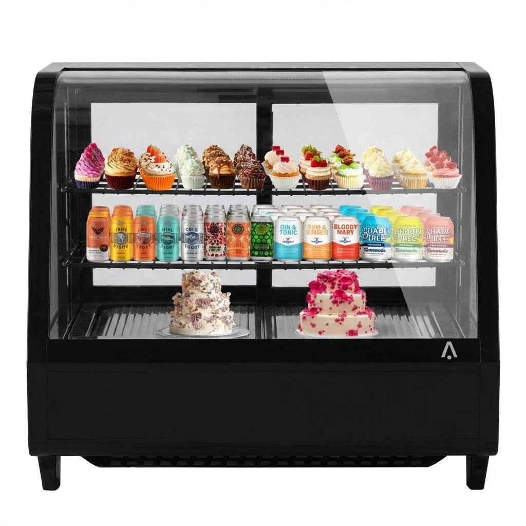 GAOMON Commercial Display Refrigerator, Glass Door Merchandiser Cooler with Adjustable Shelves, LED Lighting, Temperature Control, Sliding Rear Door for Bakery, Cafe, Restaurant, Store