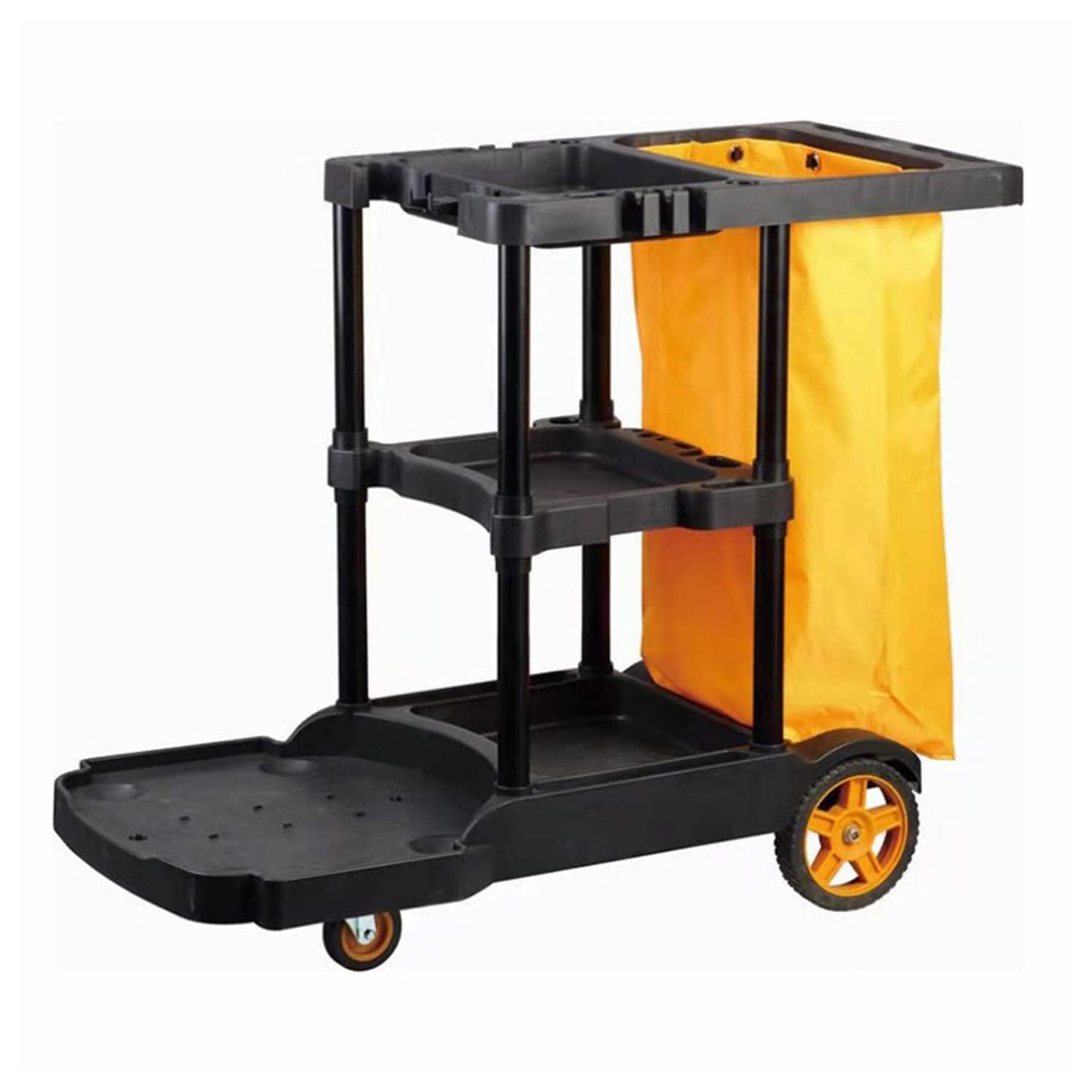 tonchean 3-Tier Janitorial Cart with 25 Gallon Vinyl Bag, Rolling Housekeeping Cleaning Cart, Large Capacity Utility Trolley for Business, School and Office