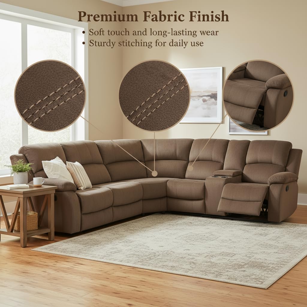 Trygoal Reclining Sectional Sofa Set, L-Shaped Sectional Couch for Living Room, Home Theater Seating with Cup Holders, Modern Intelligent Recliner Sofa, Brown