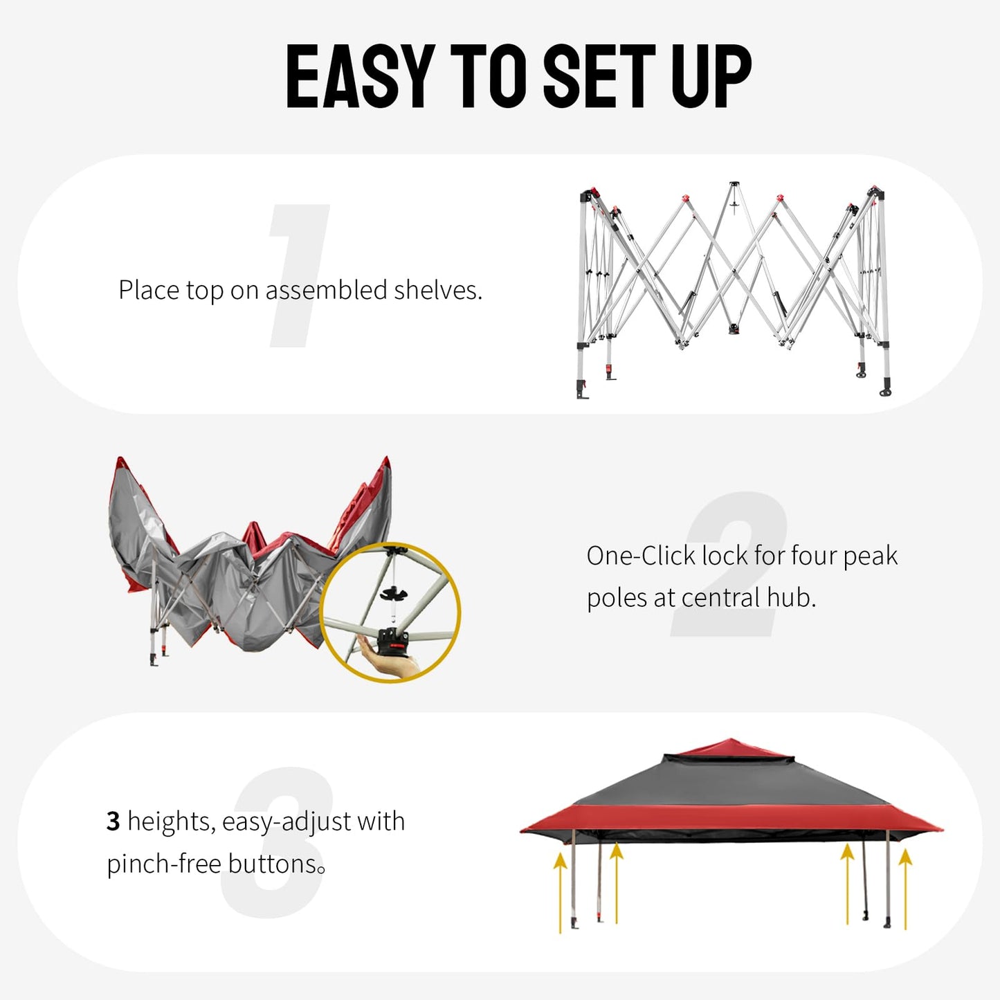 CROWN SHADES 13x13 Pop Up Gazebo, Canopy Tent, Gazebos on Clearance - Outdoor Gazebo for Backyard & Patio Furniture - Carpa Pop Up Tent with Wheeled STO-N-Go Cover Bag (Red & Grey)