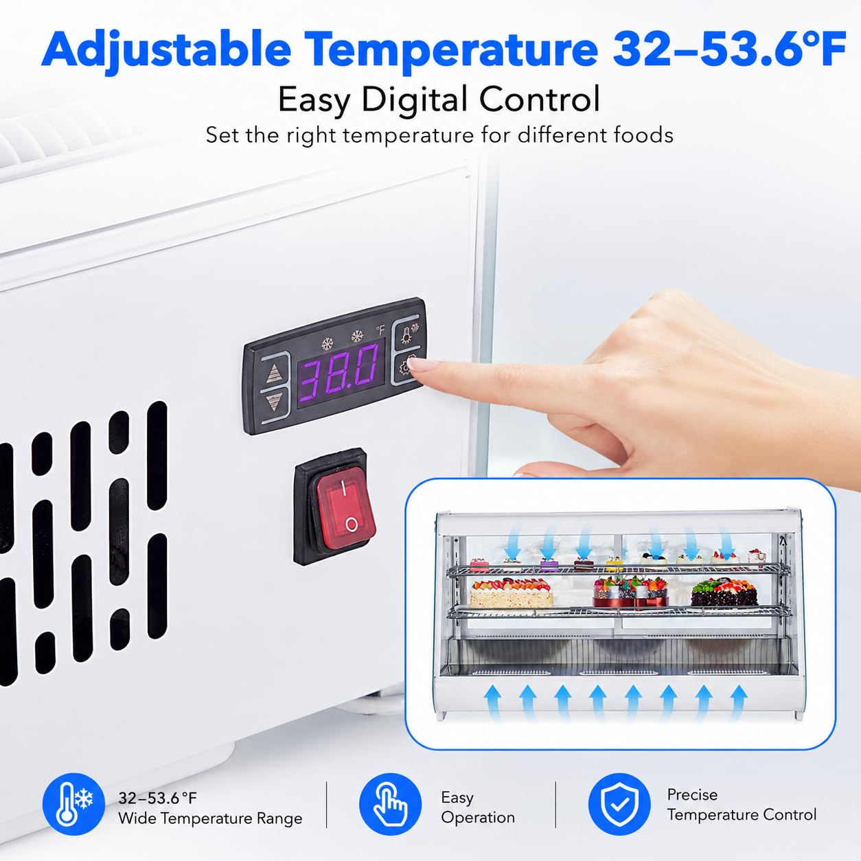 8.1 Cu.Ft Commercial Glass Door Refrigerator | Countertop Display Fridge with LED Lighting for Bakeries, Cafes, Convenience Stores | Energy Efficient, Adjustable Shelves, Auto-Closing Door