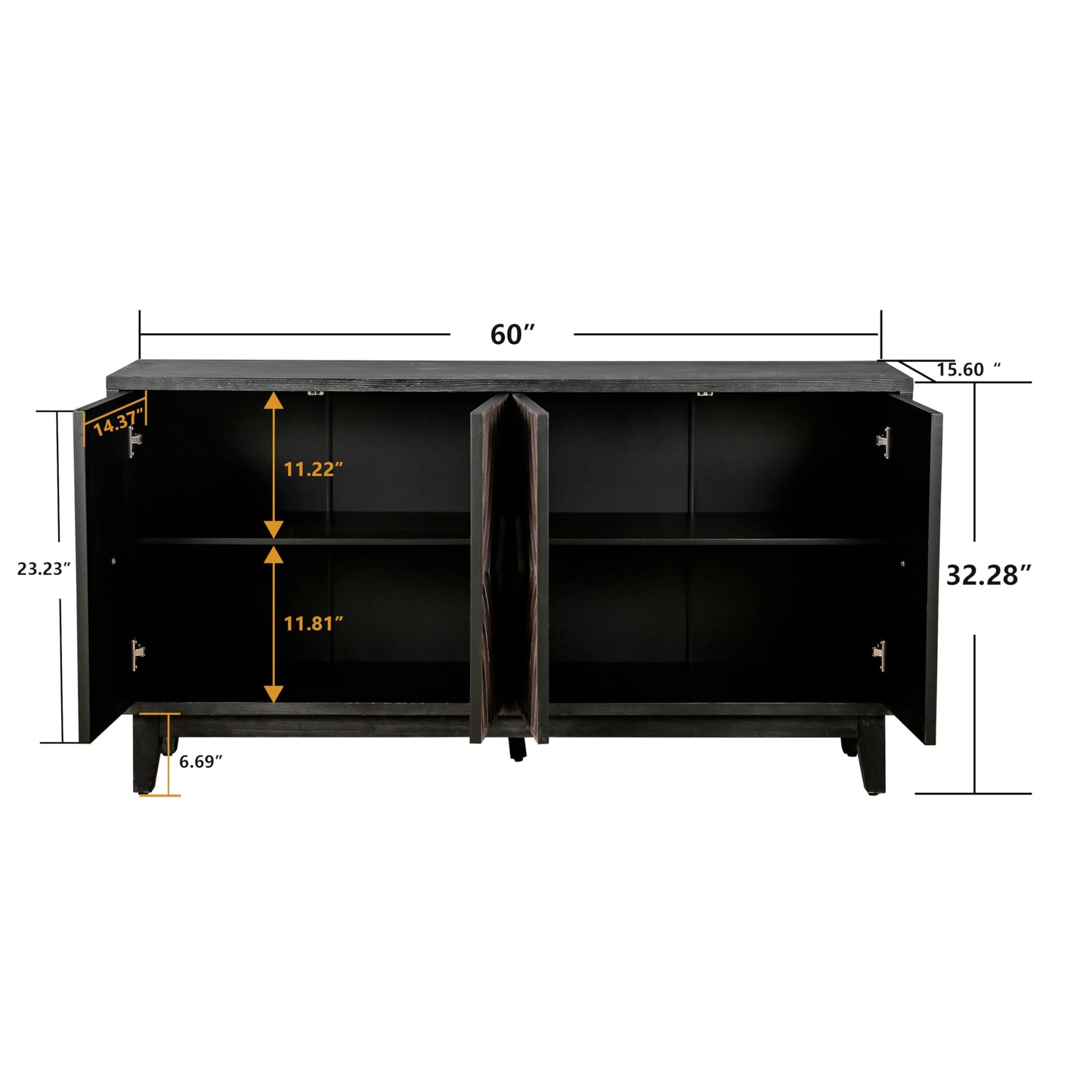 Noble House Home Furnishings Ruly Mid-Century Modern Sideboard Buffet Cabinet with Storage, Wooden Living Room TV Stand for TV up to 65 inch, Entryway Storage Cabinet with Adjustable Shelves, Black