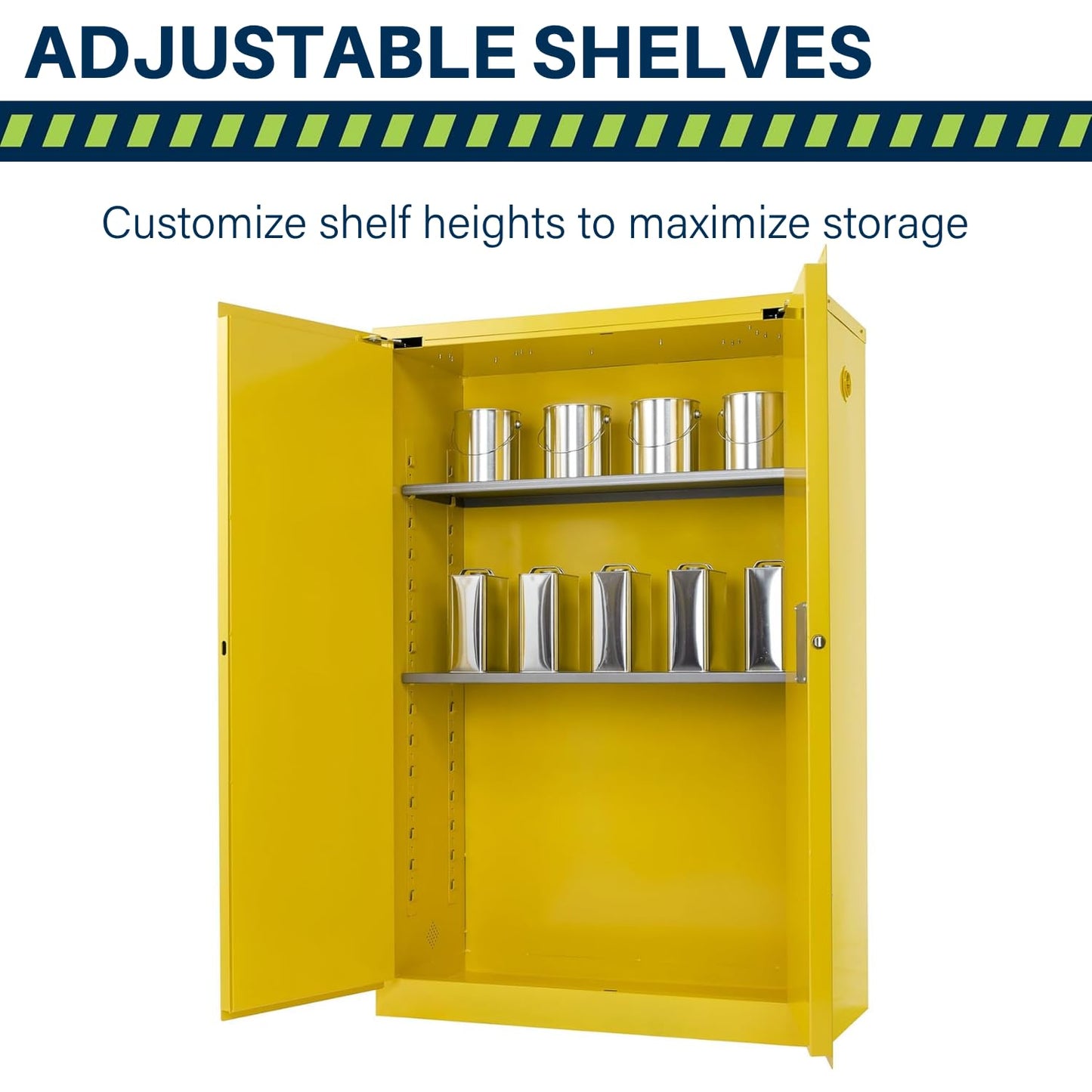 Jamco 45 Gallon Flammable Safety Cabinet, Steel Flammable Storage Cabinet with Lockable Self-Closing Doors, Non Forkliftable, 43" x 18" x 65", Yellow