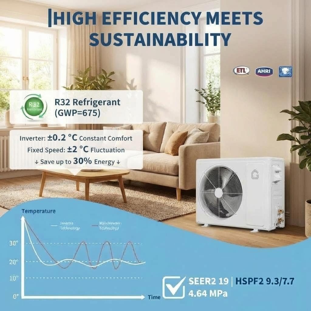 12000 BTU Mini Split Air Conditioner, 19 SEER2 Ductless Inverter AC with 115V, Cool up to 750 Sq. Ft with Heat Pump System, White