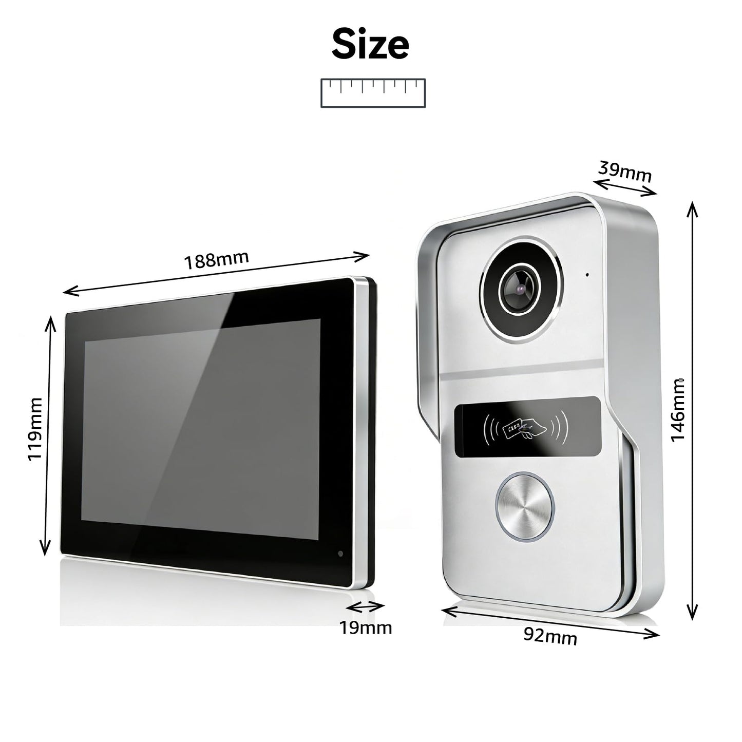 Wired Video Doorbell Apartment Intercom System, 1080P Doorbell Camera, 7-inch Touch Screen, Night Vision, Remote Unlock, Two-Way Intercom for Villa, Home, Office, with 1 Camera and 2 Monitors
