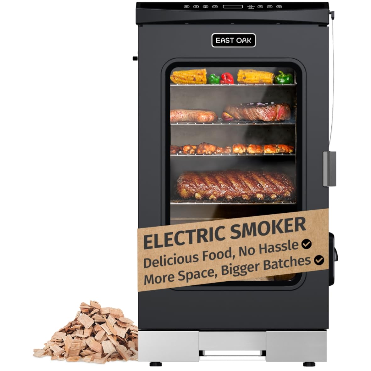 EAST OAK 30" Electric Smoker for Outdoors | Built-in Meat Probe & Clear Viewing Window | Side Chip Loader for 6x Longer Uninterrupted Smoking | 725 sq in Cooking Area for Bigger Batches, Night Blue