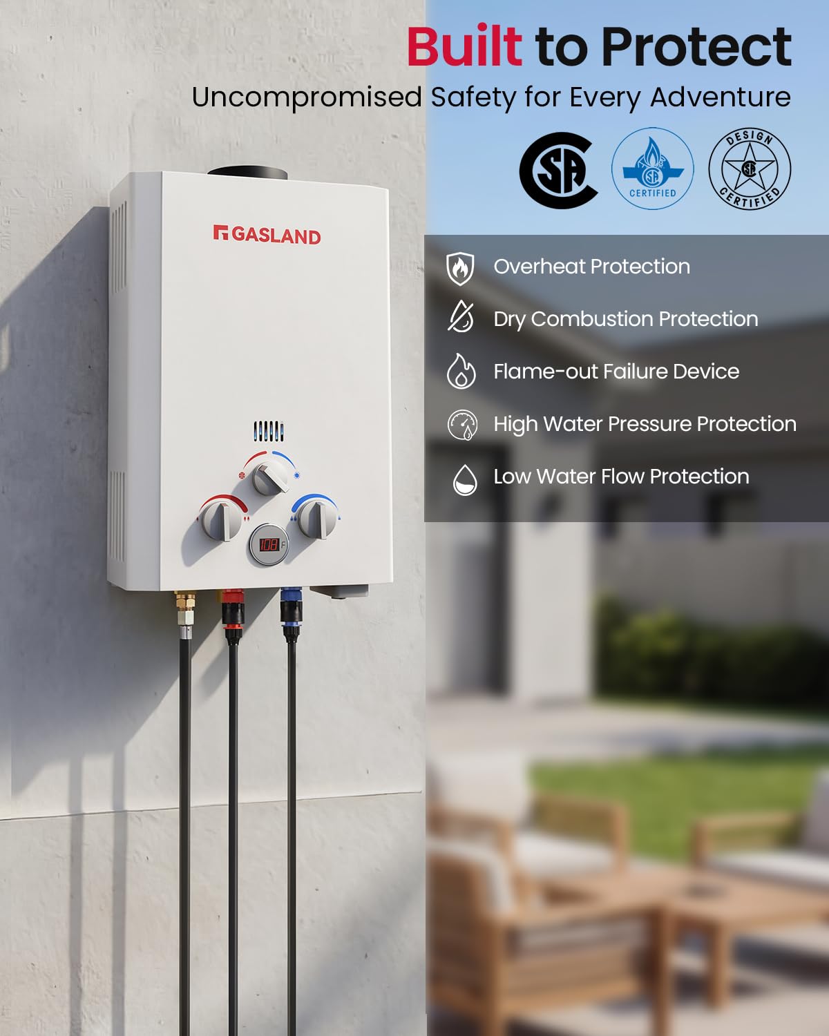 GASLAND BE158 Tankless Water Heater Propane | CSA Certified | 1.58 GPM, 41,000 BTU | Instant Hot Water Heater Outdoor Use Propane Shower for Camping, Off-Grid Living