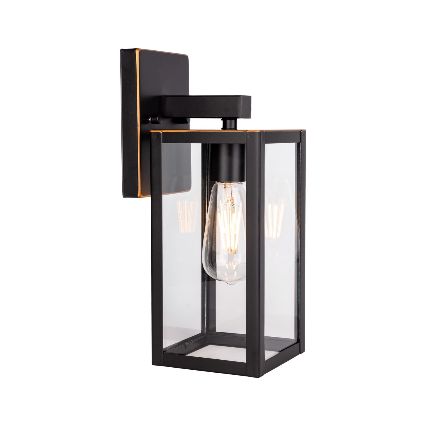 YaoKuem Outdoor Wall Lantern, E26 Medium Base, Metal & Glass, 13 inch, Oil Rubbed Bronze Finish, Model YK-WL007-ORB-1PK